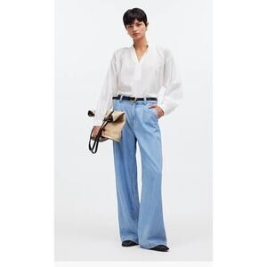 NWT Madewell Shirred Long-Sleeve Top Size Small White